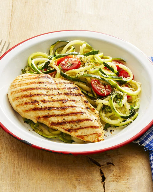 Low Carb Grilled Lemon Herb Chicken with Zucchini Noodles