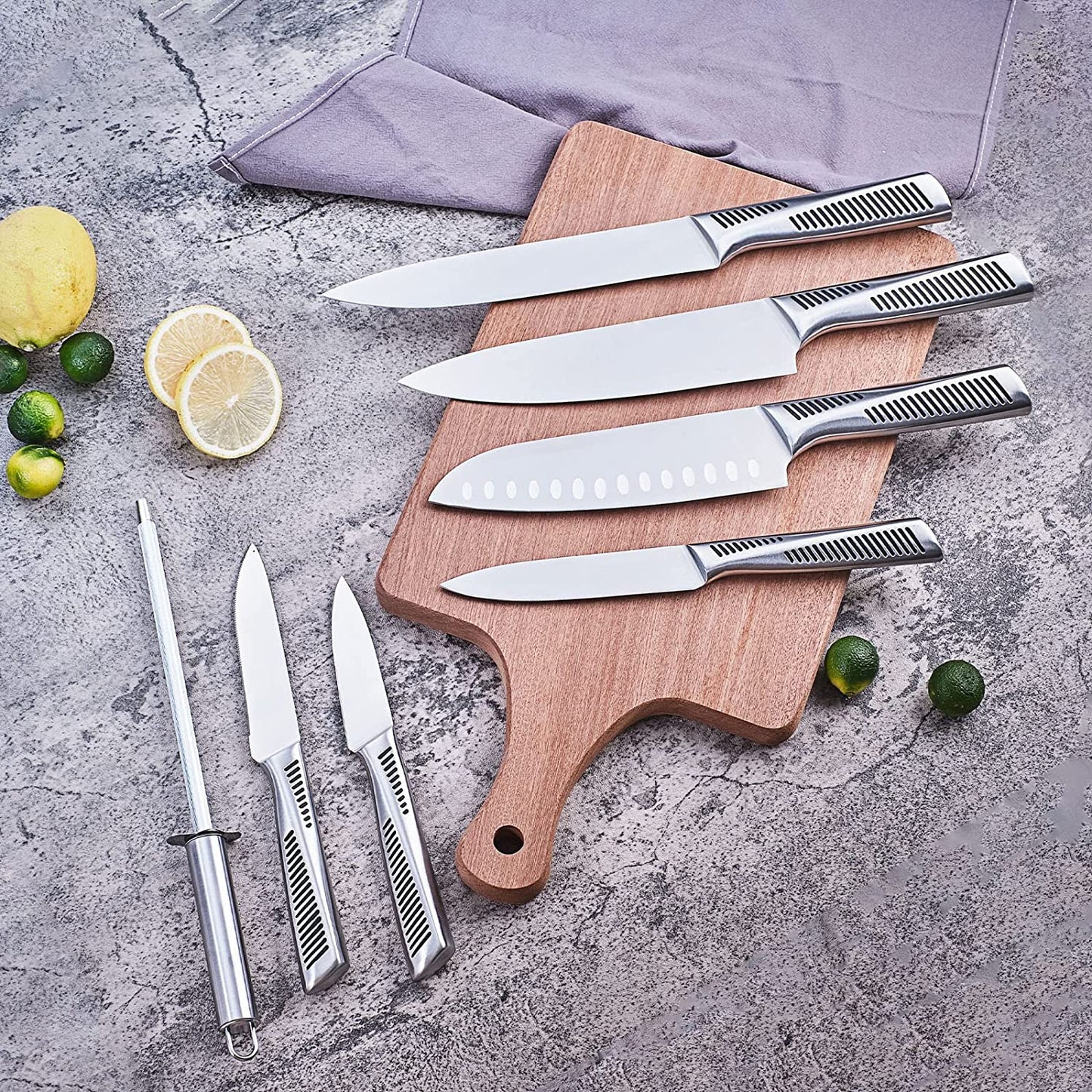 15-Piece Stainless Steel Knife Set With Block And Sharpener