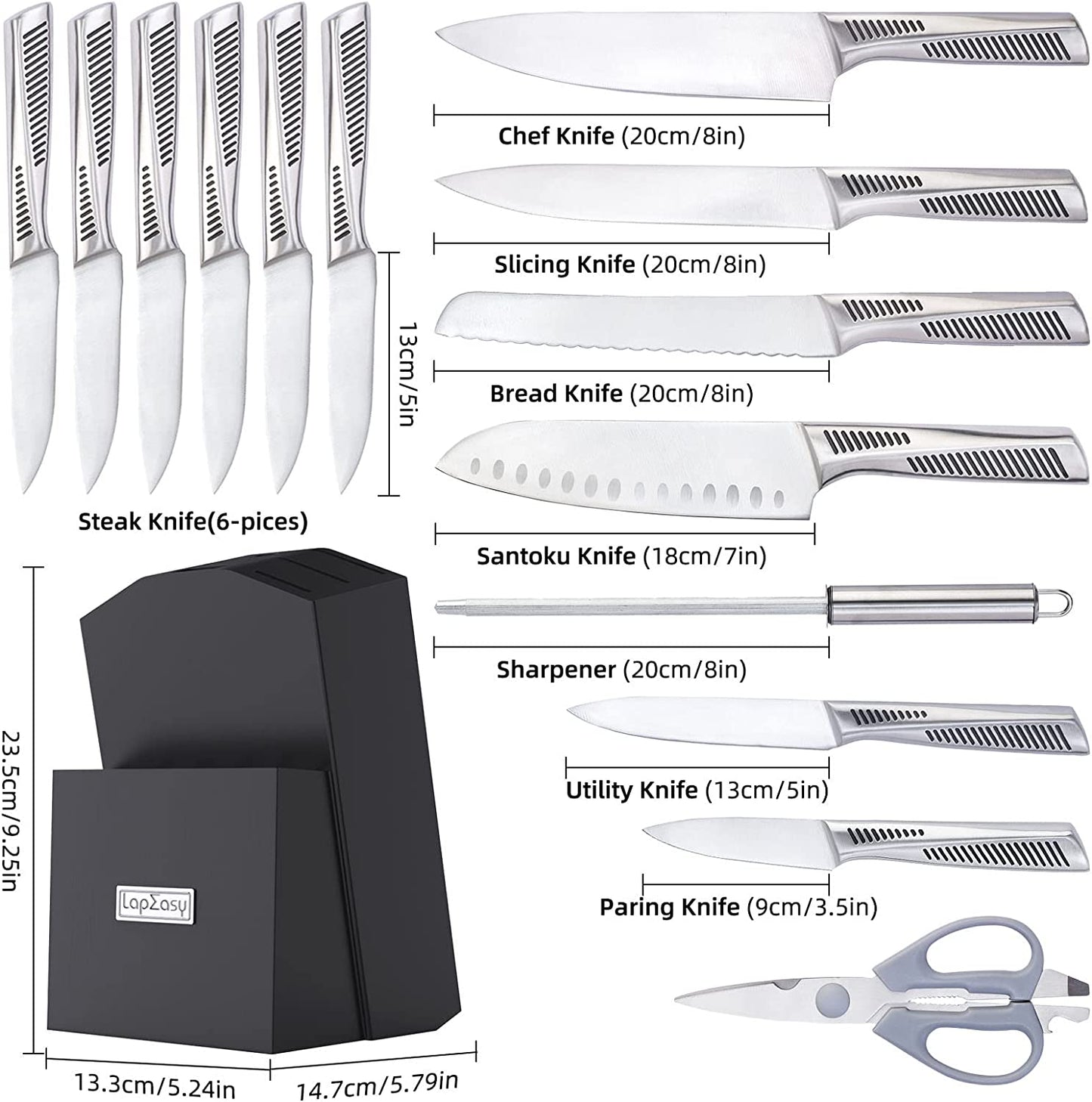 15-Piece Stainless Steel Knife Set With Block And Sharpener