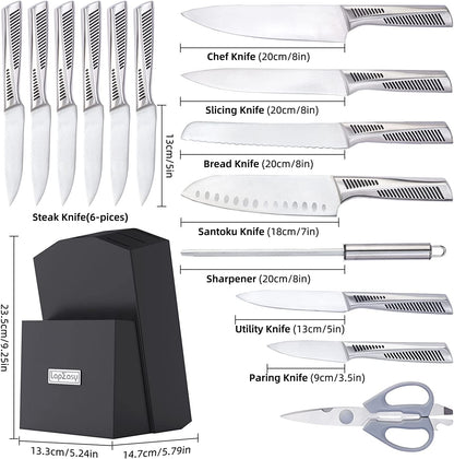 15-Piece Stainless Steel Knife Set With Block And Sharpener