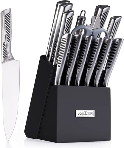 15-Piece Stainless Steel Knife Set With Block And Sharpener