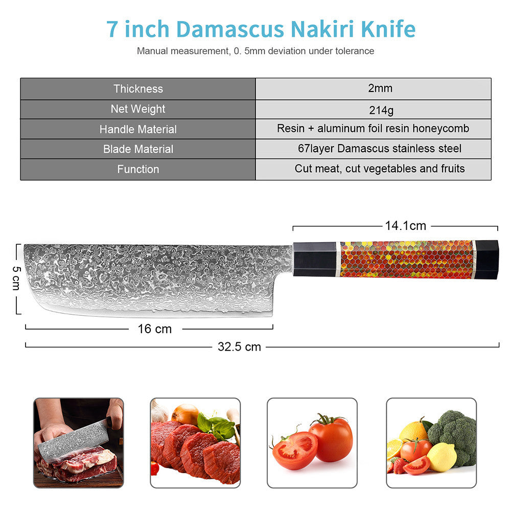 Octagonal Resin Honeycomb Handle Knife Used In Kitchen Sharp High Hardness Damascus Steel Knife